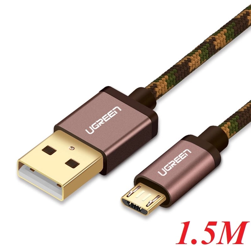 Ugreen 40426 1.5M màu Nâu Cáp sạc truyền dữ liệu USB 2.0 sang MICRO USB dây bọc lưới US246