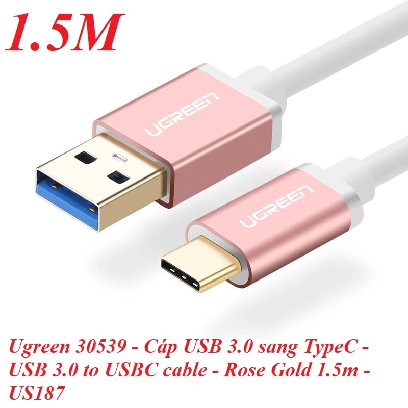 Ugreen 30539 1.5M màu Hồng Cáp USB TypeC sang USB 3.0 cao cấp US187