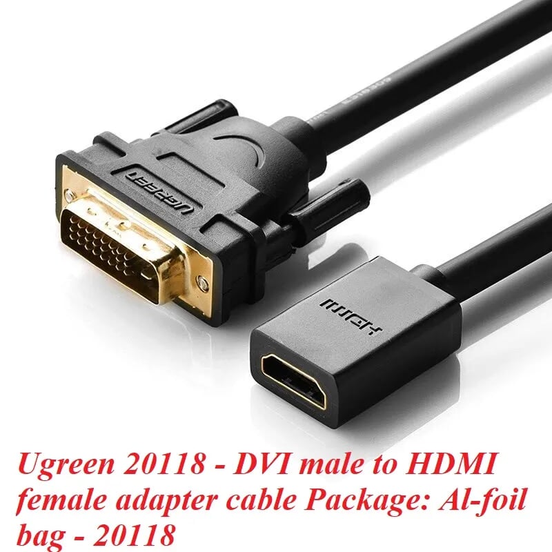 Ugreen 20118 Màu Đen Đầu chuyển đổi DVI 24+1 sang HDMI âm 20118