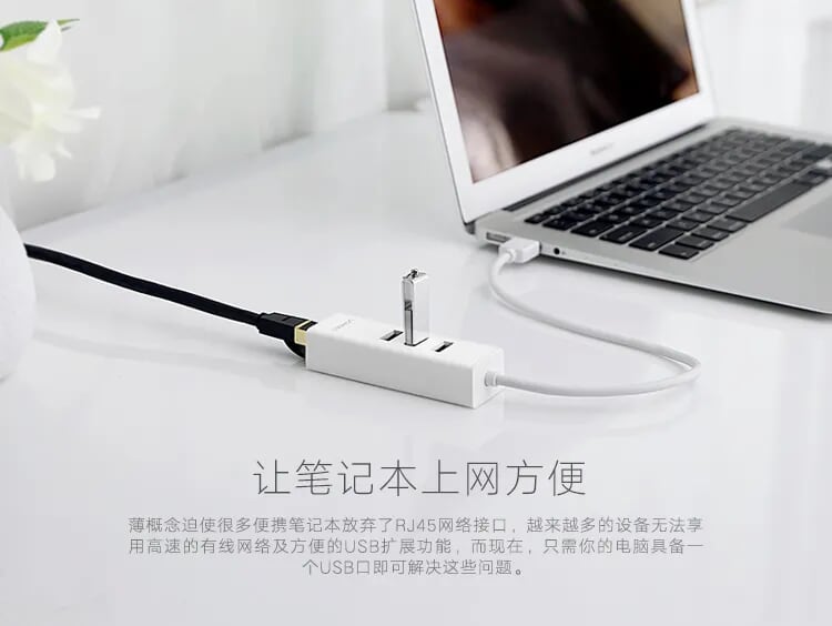 Ugreen 30299 30CM màu Trắng HUB chuyển đổi USB 2.0 sang 3 USB 2.0 + LAN hổ trợ 100Mbps CR129