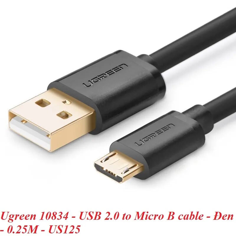 Ugreen 10834 0.25M màu Đen Cáp sạc truyền dữ liệu USB 2.0 sang MICRO USB lõi đồng US125