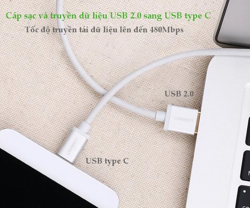 Ugreen 30508 1M màu Hồng Trắng Bộ chuyển đổi USB 2.0 sang USB-C US188