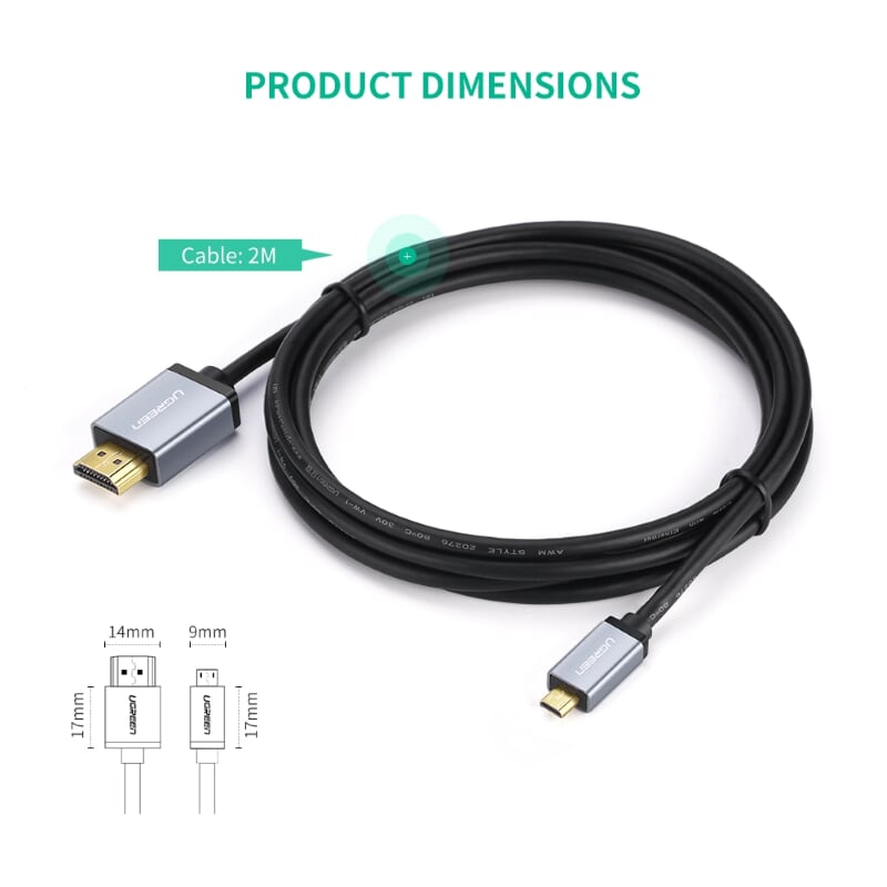 Ugreen 30145 1.5M màu Đen Cáp chuyển đổi Micro HDMI sang HDMI thuần đồng cao cấp HD109