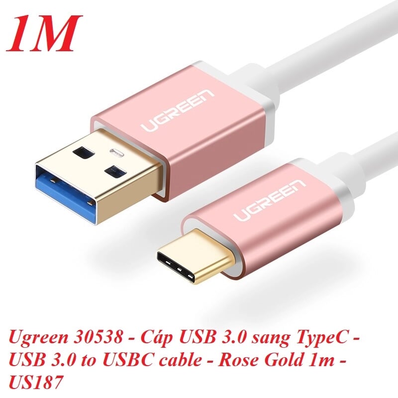 Ugreen 30538 1M màu Hồng Cáp USB TypeC sang USB 3.0 cao cấp US187