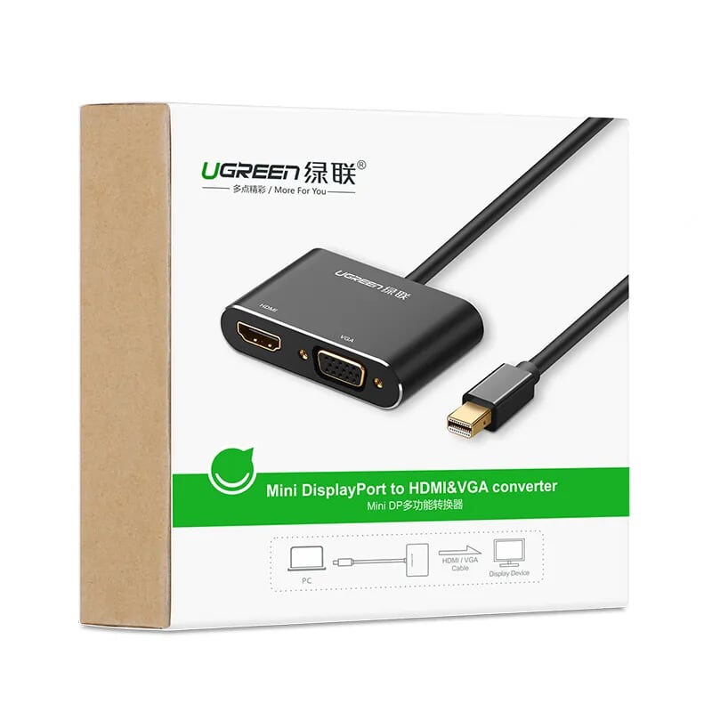 Ugreen 20422 Màu Đen Bộ chuyển đổi Mini DP sang HDMI + VGA vỏ nhôm MD115