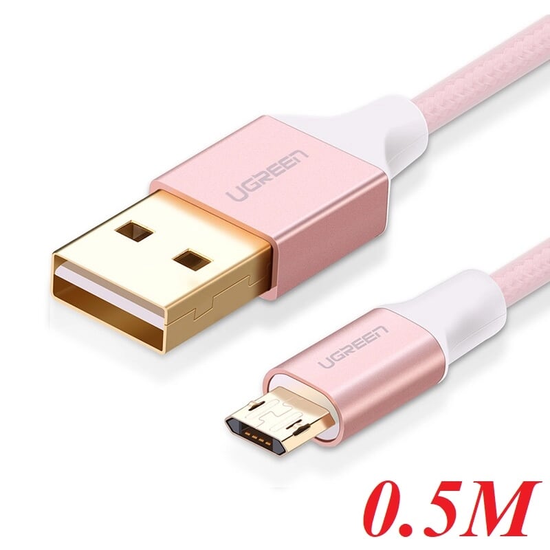 Ugreen 30854 0.5M màu Hồng Cáp sạc truyền dữ liệu USB 2.0 sang MICRO USB dây bọc nhựa PVC US223