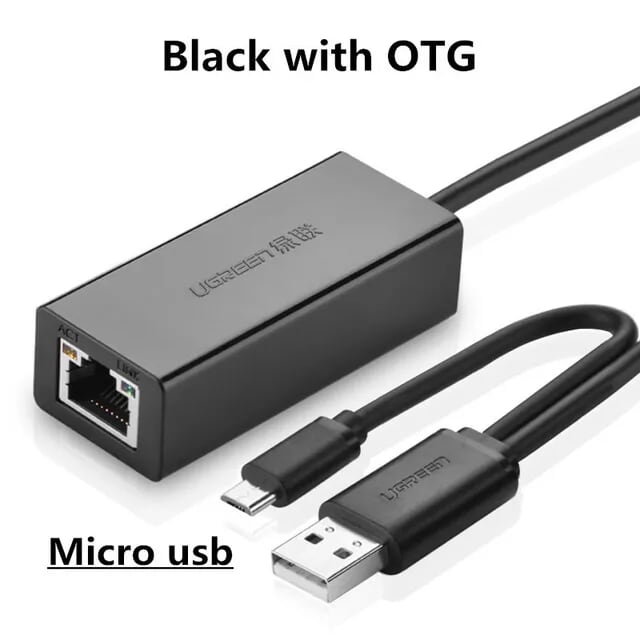 Ugreen 30219 10CM màu Đen Cáp chuyển đổi USB 2.0 sang cổng LAN RJ45 hỗ trợ OTG CR110