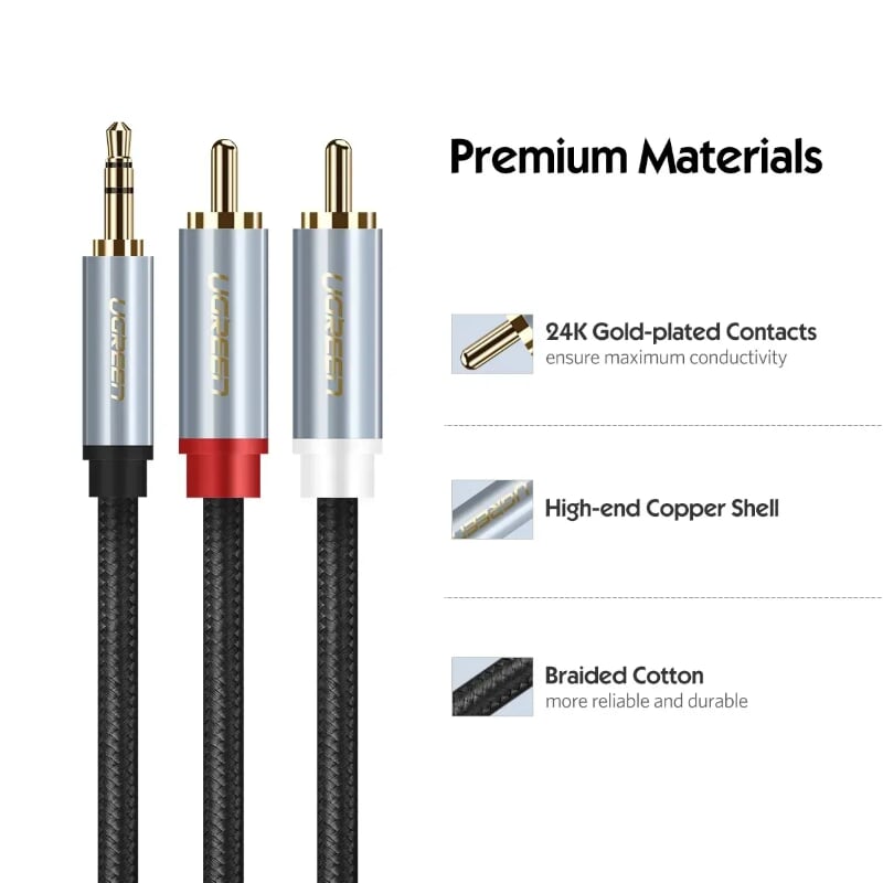 Ugreen 20822 1.5M màu Đen Cáp âm thanh 2 đầu Bông sen sang 3.5mm Dương đầu bọc nhôm mạ vàng AV135