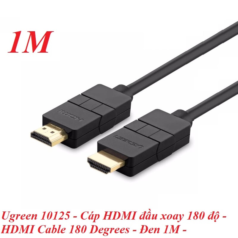 Ugreen 10125 1M màu đen Cáp tín hiệu HDMI đầu xoay 180 độ cao cấp 10125