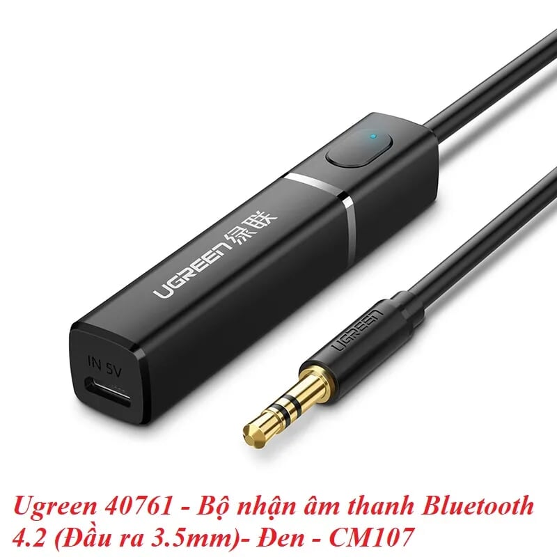 Ugreen 40761 BT 4.2 màu Đen Bộ phát âm thanh Bluetooth 4.2 chuẩn 3.5mm CM107