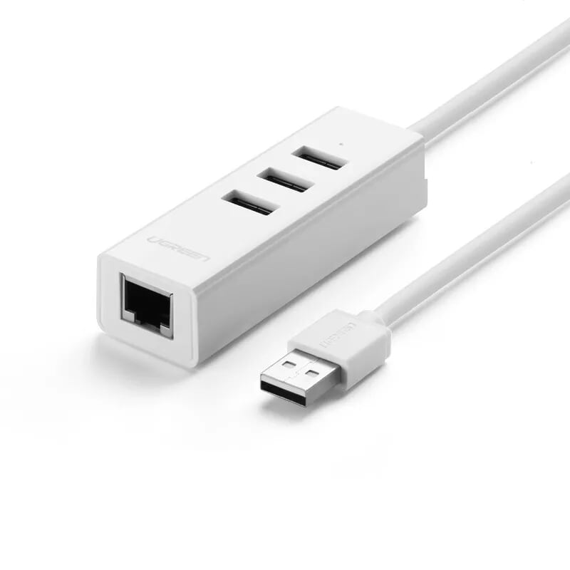 Ugreen 30299 30CM màu Trắng HUB chuyển đổi USB 2.0 sang 3 USB 2.0 + LAN hổ trợ 100Mbps CR129