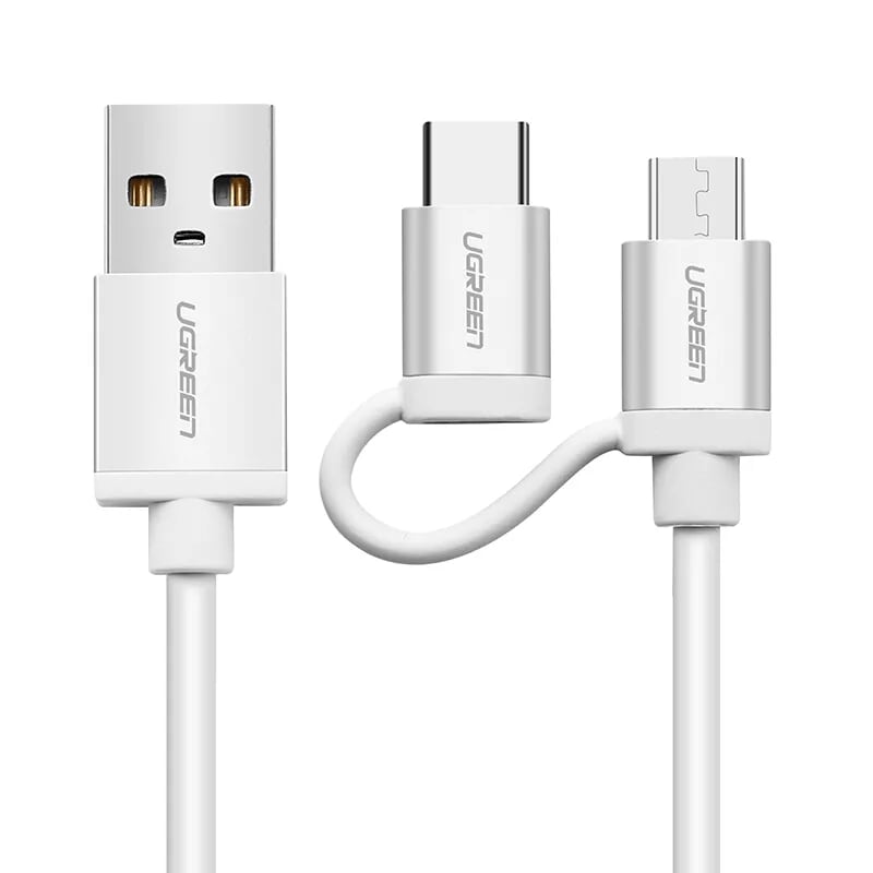 Ugreen 20874 2M màu Bạc Cáp USB-A sang Micro USB + USB-C cao cấp US177