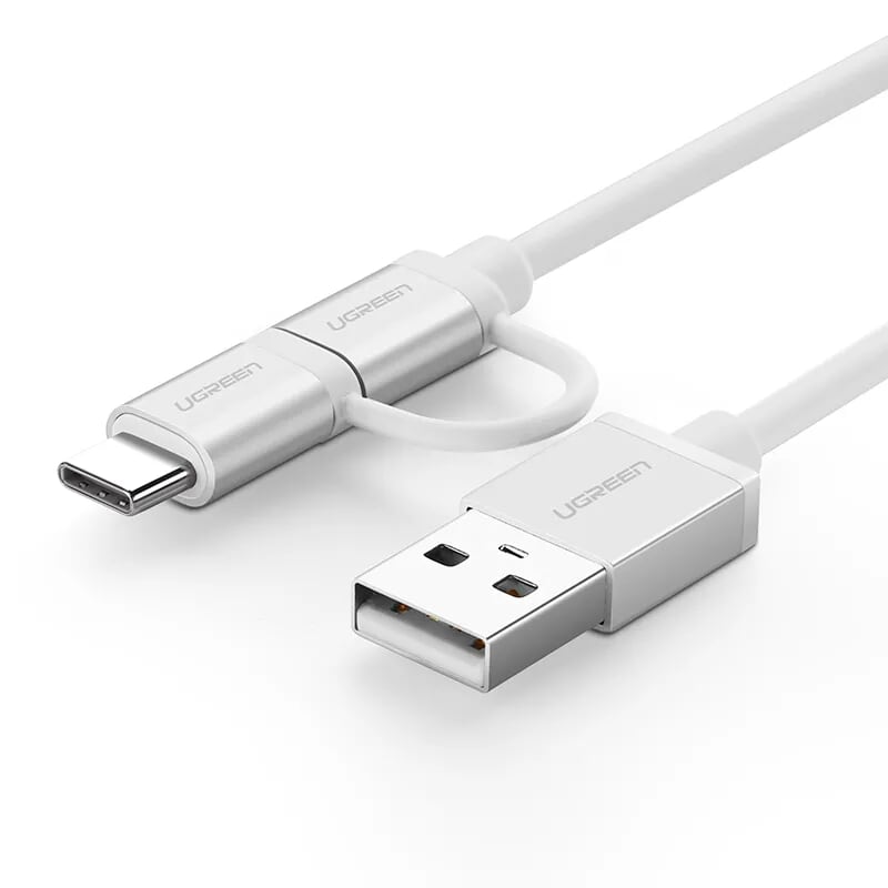 Ugreen 20872 1M màu Bạc Cáp USB-A sang Micro USB + USB-C cao cấp US177