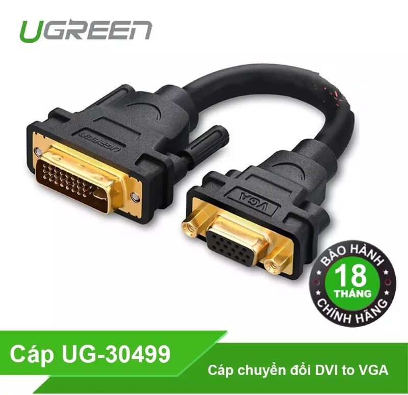 Ugreen 30499 15CM màu Đen Cáp chuyển DVI 24+5 dương sang VGA âm30499