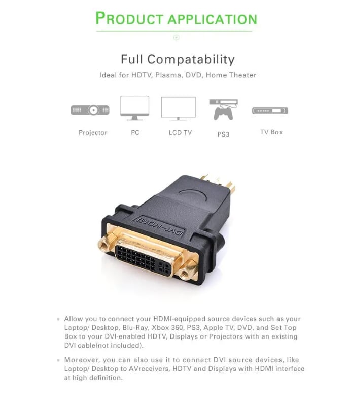 Ugreen 20123 Màu Đen Đầu chuyển đổi HDMI sang DVI 24+5 âm 20123