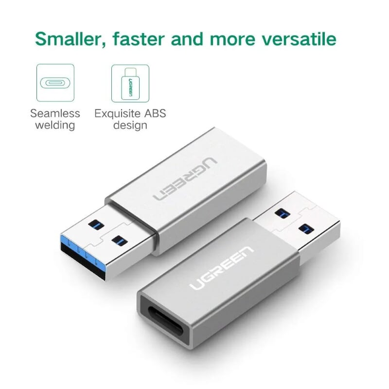 Ugreen 30705 Màu Xám Đầu chuyển đổi USB 3.0 sang TYPE C vỏ nhôm cao cấp US204