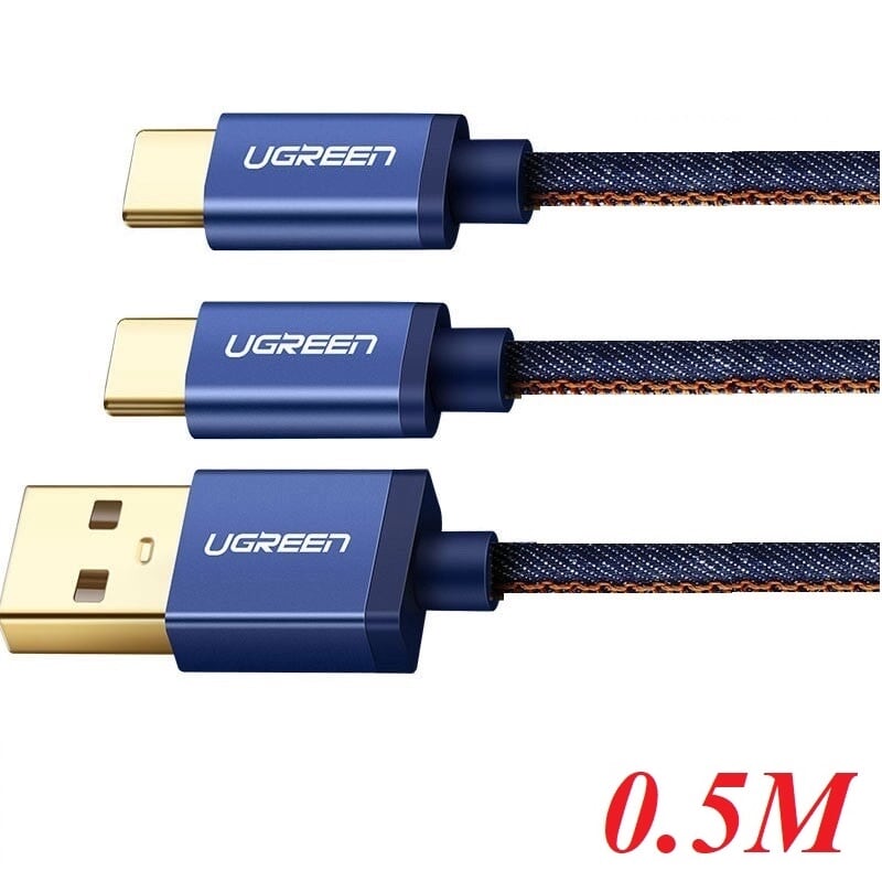 Ugreen 30571 0.5m màu xanh Cáp USB-A 2.0 sang Micro USB + USB-C US196