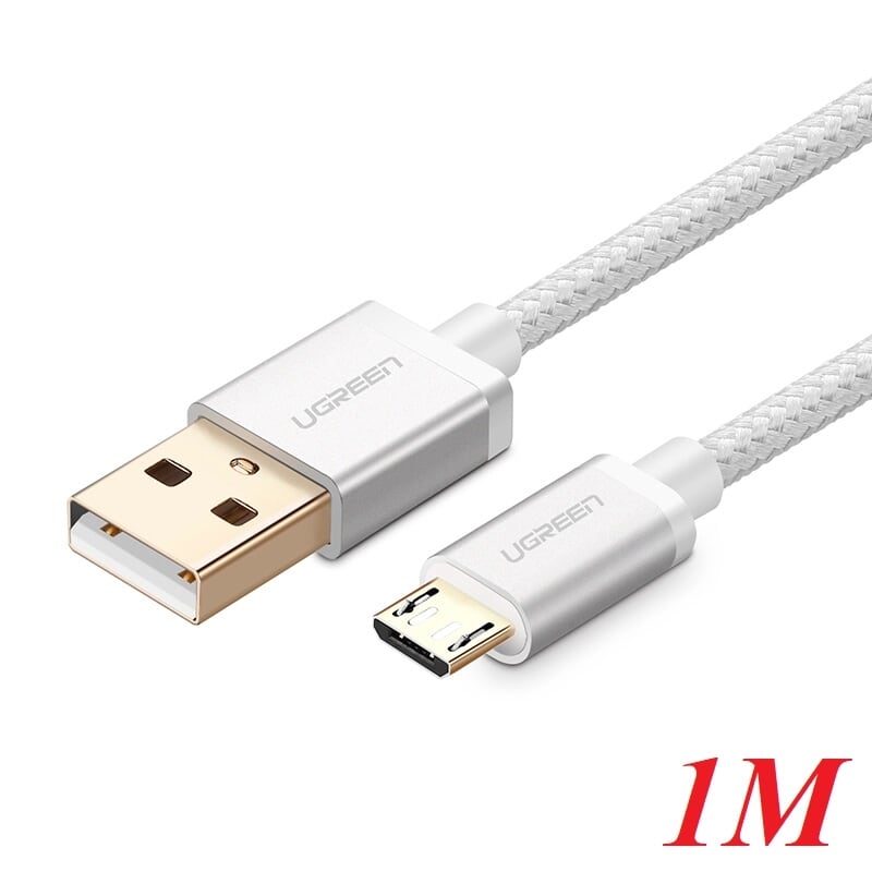 Ugreen 30655 1M màu Trắng Cáp sạc truyền dữ liệu USB 2.0 sang MICRO USB đầu mạ vàng US134