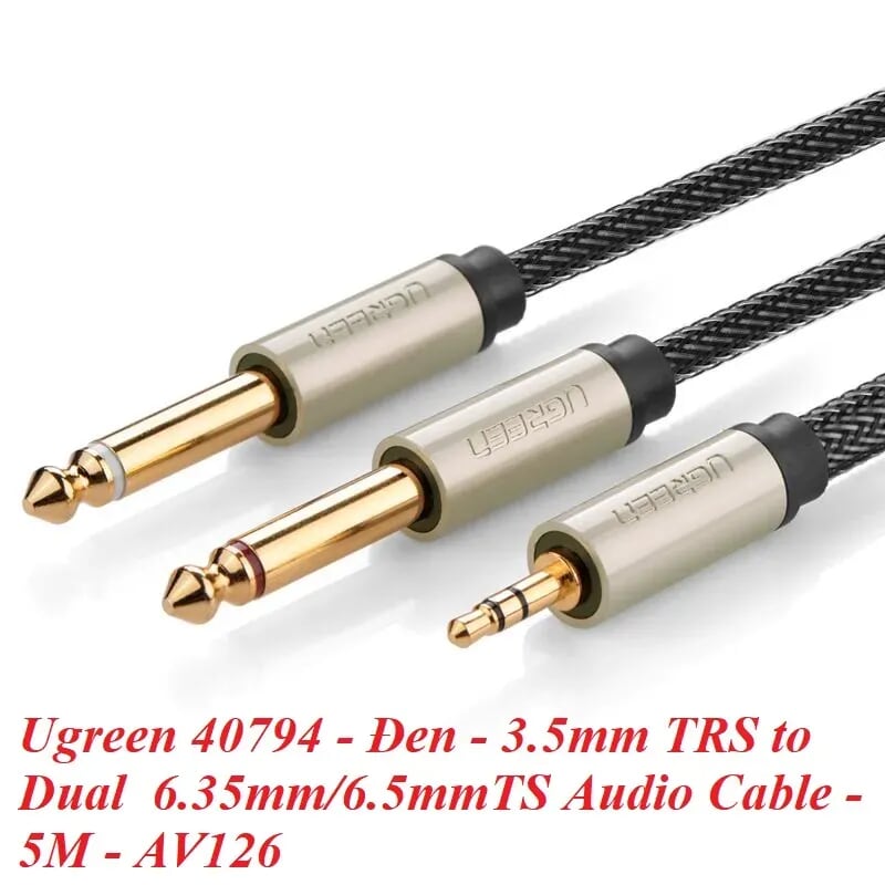 Ugreen 40794 5M Màu Đen Cáp âm thanh 2 đầu 6.5mm dương sang 3.5mm dương cao cấp AV126