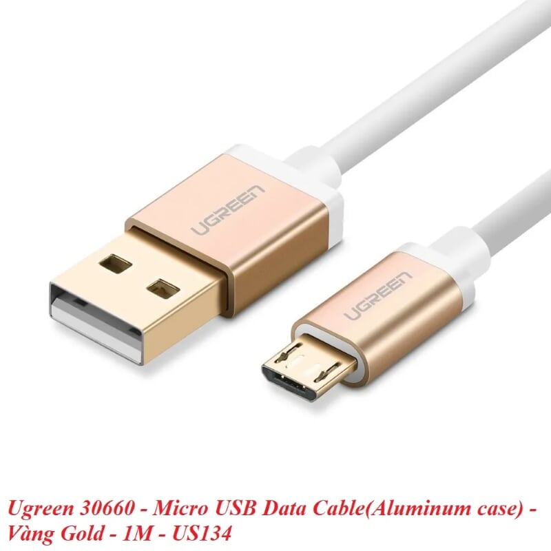 Ugreen 30660 1M màu Vàng Cáp sạc truyền dữ liệu USB 2.0 sang MICRO USB đầu mạ vàng US134