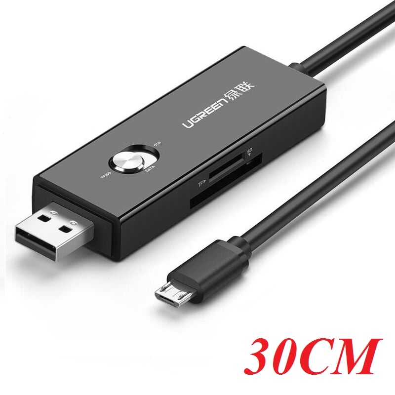 Ugreen 30518 30CM màu Đen Cáp chuyển MICRO USB sang USB 2.0 đọc thẻ SD + TF hỗ trợ OTG 30518