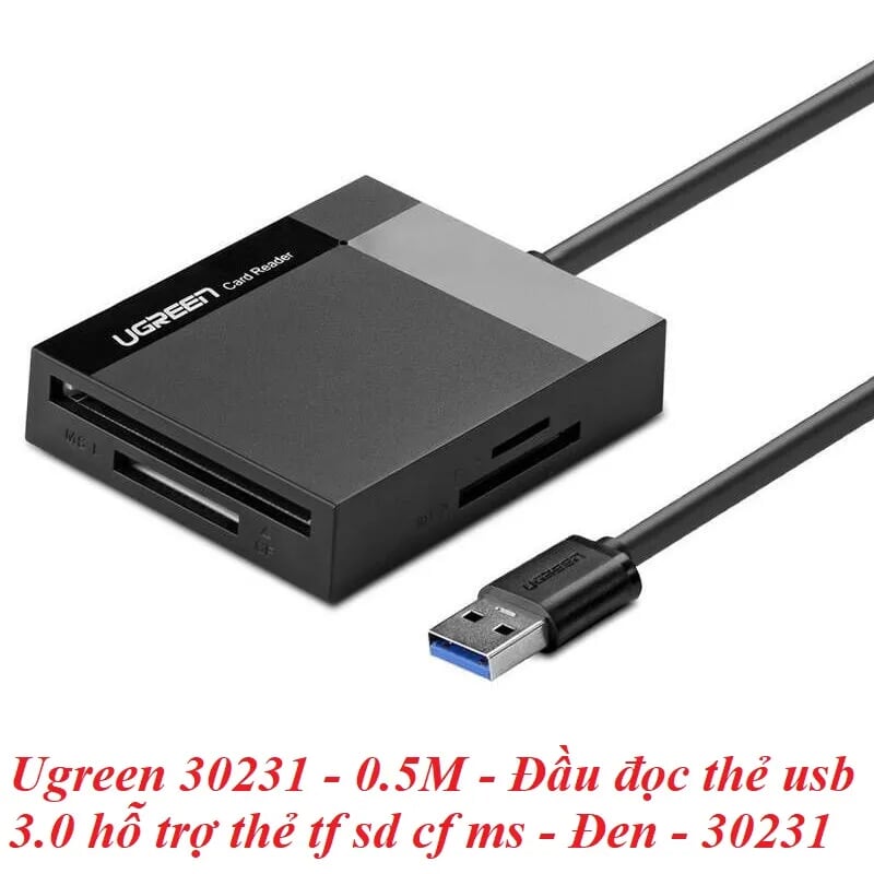 Ugreen 30231 1M màu Đen Đầu đọc thẻ USB 3.0 sang SD + TF + CF + MS cao cấp 30231