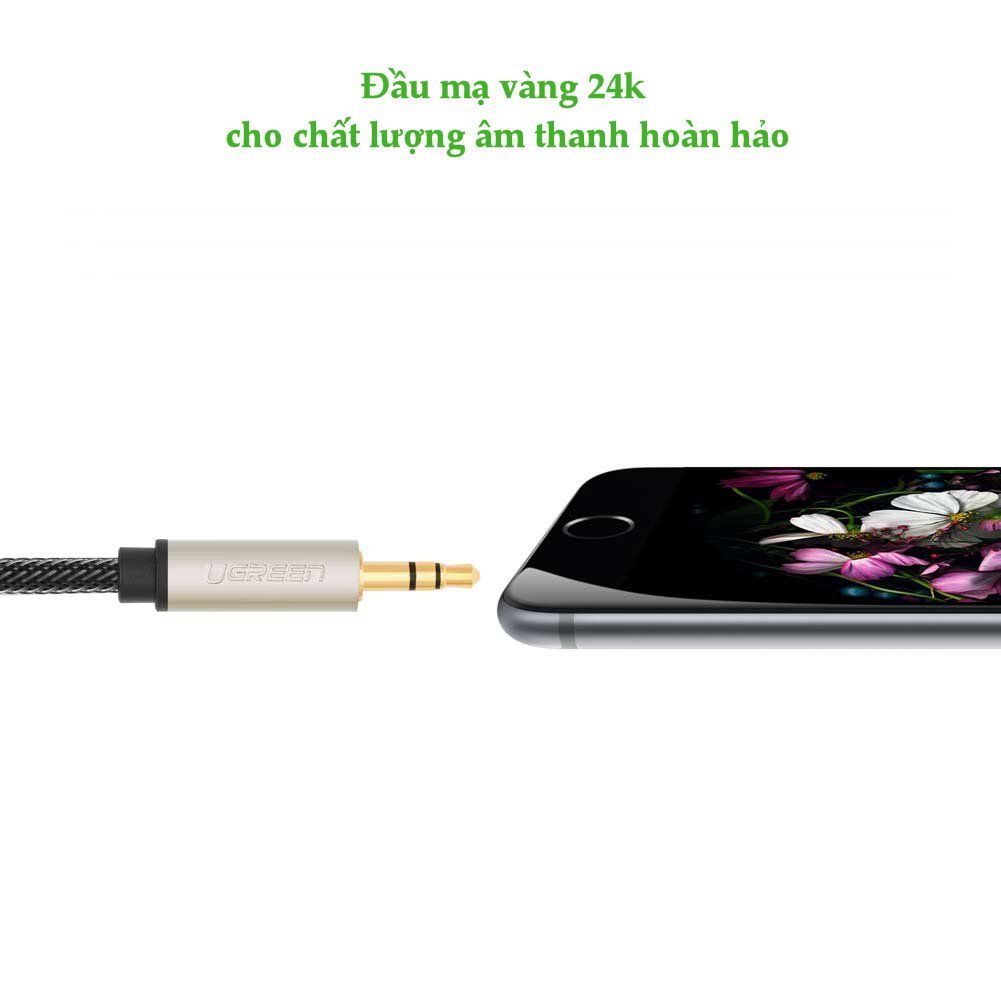 Ugreen 10604 2M màu xám đen cáp 3.5mm Pro audio đầu kim loại dây dù bọc chống nhiễu AV125