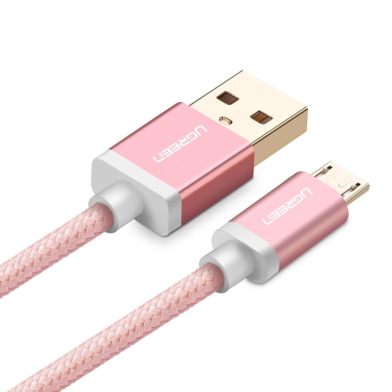 Ugreen 30663 0.25M màu Hồng Cáp sạc truyền dữ liệu USB 2.0 sang MICRO USB đầu mạ vàng US134