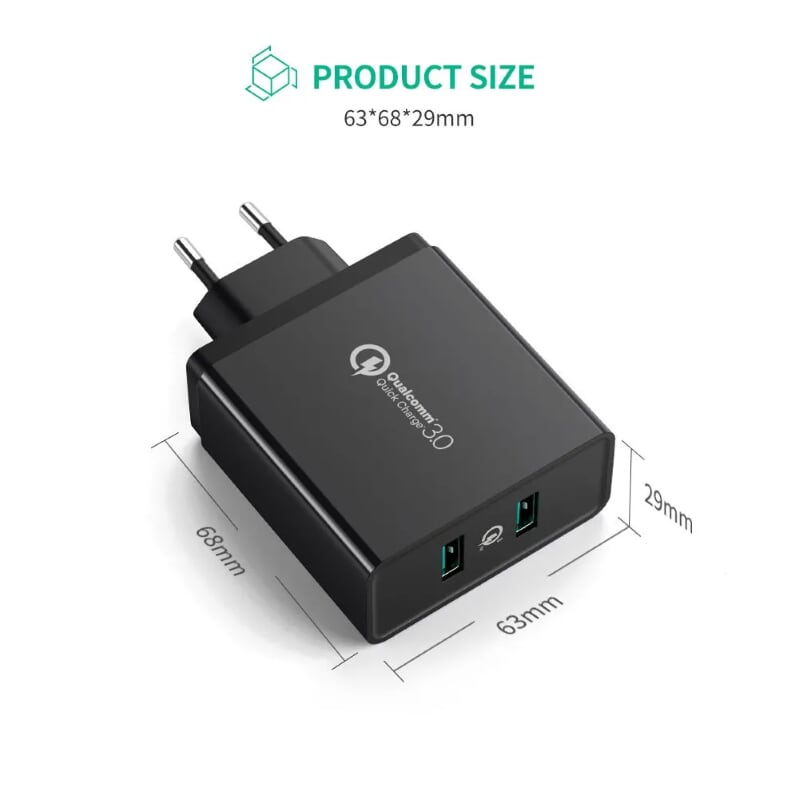 Ugreen 40585 Màu Đen Củ sạc nhanh QC 3.0 hỗ trợ 2 cổng USB CD161