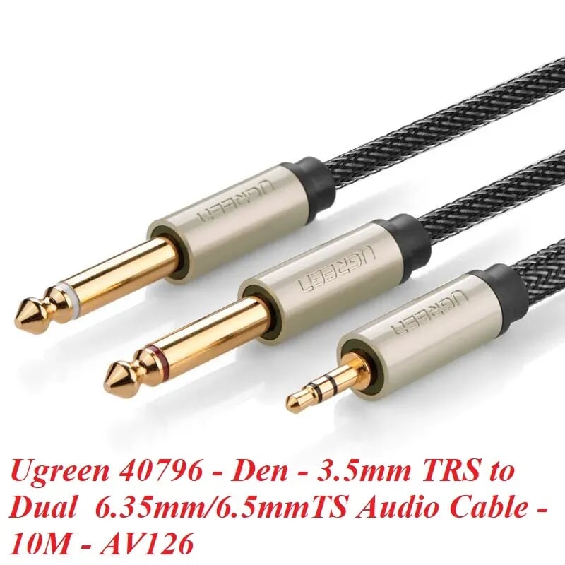 Ugreen 40796 10M Màu Đen Cáp âm thanh 2 đầu 6.5mm dương sang 3.5mm dương cao cấp AV126