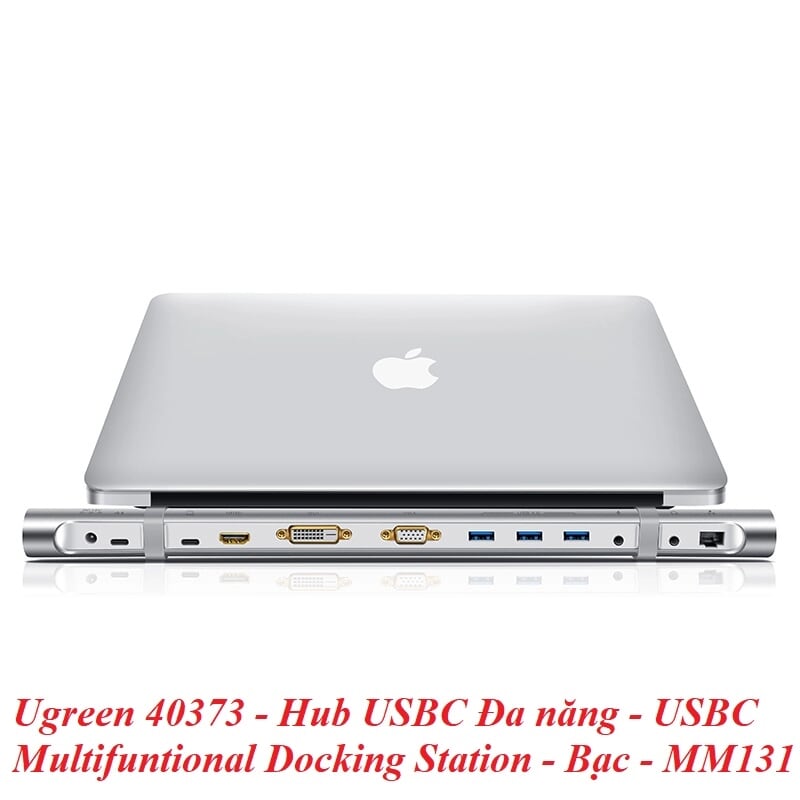 Ugreen 40373 Bộ chuyển đổi TYPE C sang 3 USB 3.0 + HDMI + VGA + DVI + TF SD + Audio + LAN + nguồn MM131