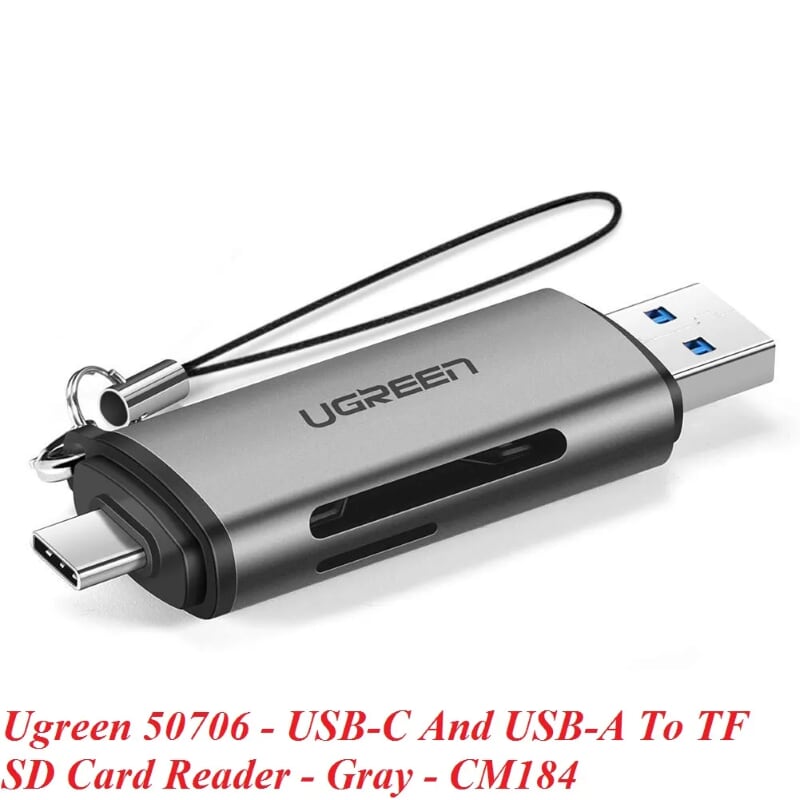 Ugreen 50706 Màu Xám Đầu đọc thẻ nhớ TYPE C + USB 3.0 sang TF + SD CM185