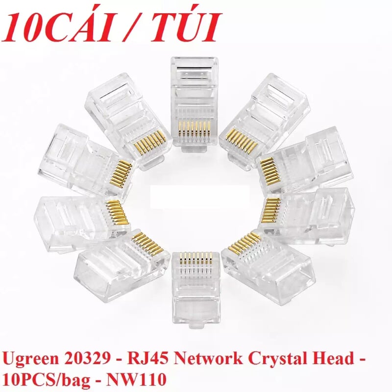 Ugreen 20329 Đầu bấm mạng RJ45 chuẩn Cat5e cao cấp mạ vàng 10 cái  NW110