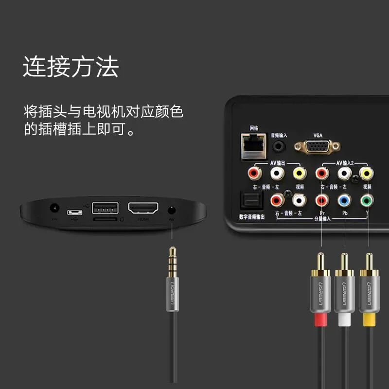 Ugreen 20894 1.5M màu Đen Cáp âm thanh 3 đầu Bông sen sang 3.5mm Dương AV138