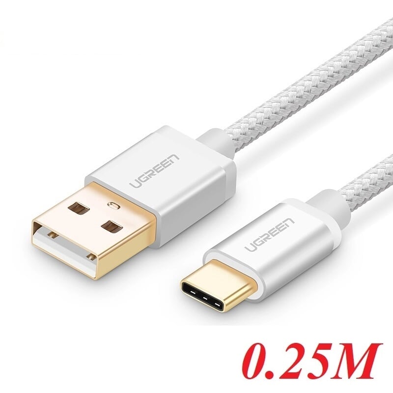 Ugreen 20810 0.25M màu Trắng Dây USB 2.0 sang Type-C đầu nhôm dây bọc vinyl US174