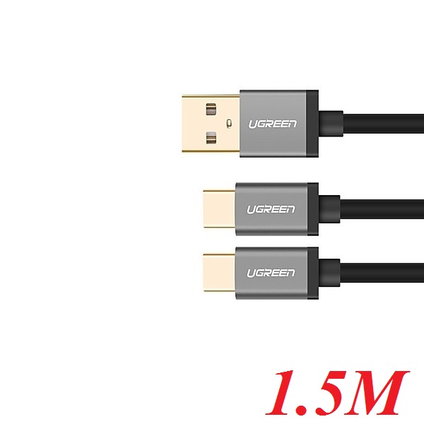 Ugreen 40352 1.5m màu Đen Cáp USB-A sang 2 đầu TypeC cao cấp US196