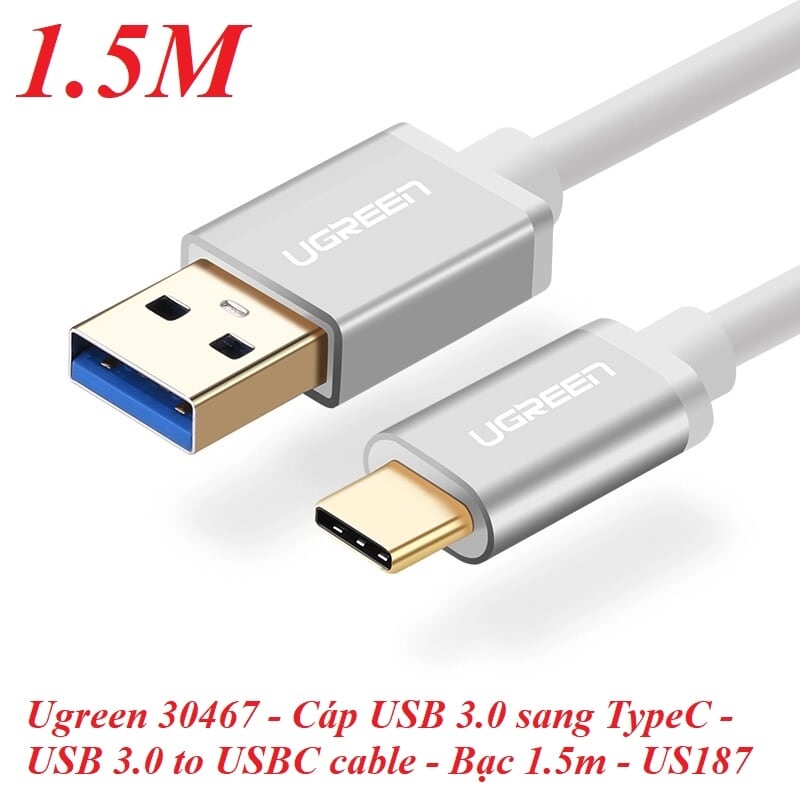 Ugreen 30467 1.5M màu Trắng Cáp USB TypeC sang USB 3.0 cao cấp US187