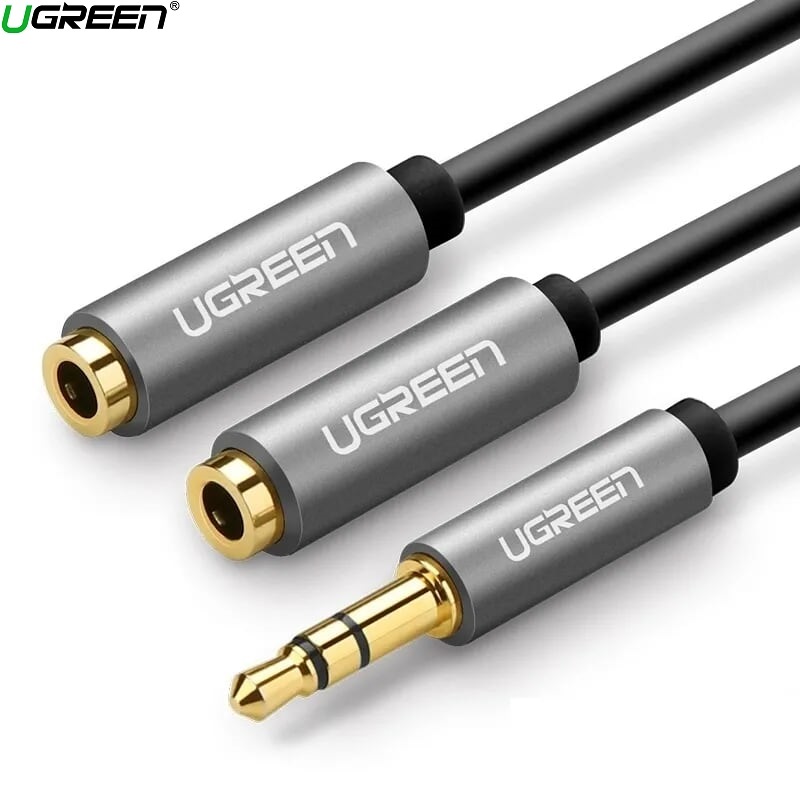 Ugreen 10532 25CM Màu Đen 3.5mm cáp chia âm thanh 1 ra 2 AV123