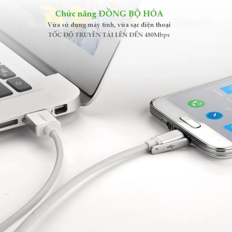 Ugreen 20836 2M Màu Trắng Cáp sạc USB 2.0 sang Micro USB 20836