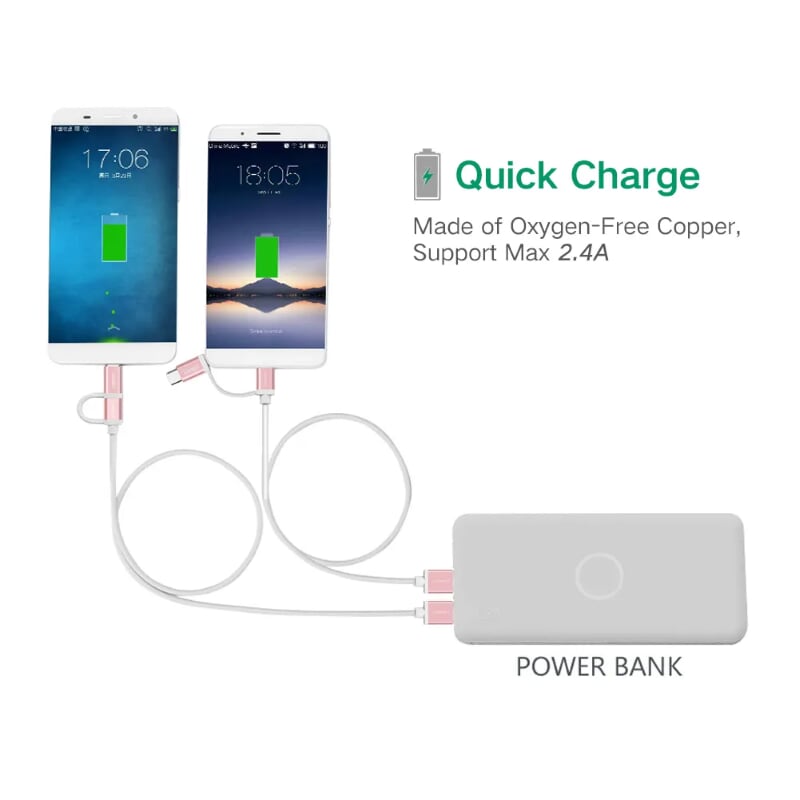 Ugreen 30542 0.5M màu Hồng Cáp USB-A sang Micro USB + USB-C cao cấp US177