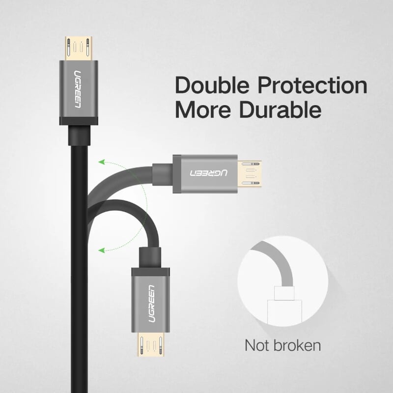 Ugreen 30573 1.5m màu xanh Cáp dữ liệu USB 2trong1 micro+ Type-C truyền dữ liệu từ máy tính ra điện thoại US196