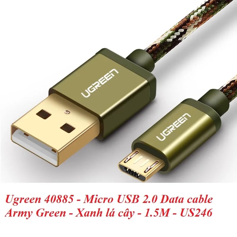 Ugreen 40885 1.5M màu Xanh lá Cáp sạc truyền dữ liệu USB 2.0 sang MICRO USB dây bọc lưới US246