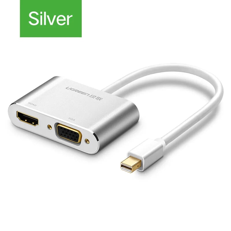 Ugreen 20421 Màu Bạc Bộ chuyển đổi Mini DP sang HDMI + VGA vỏ nhôm MD115