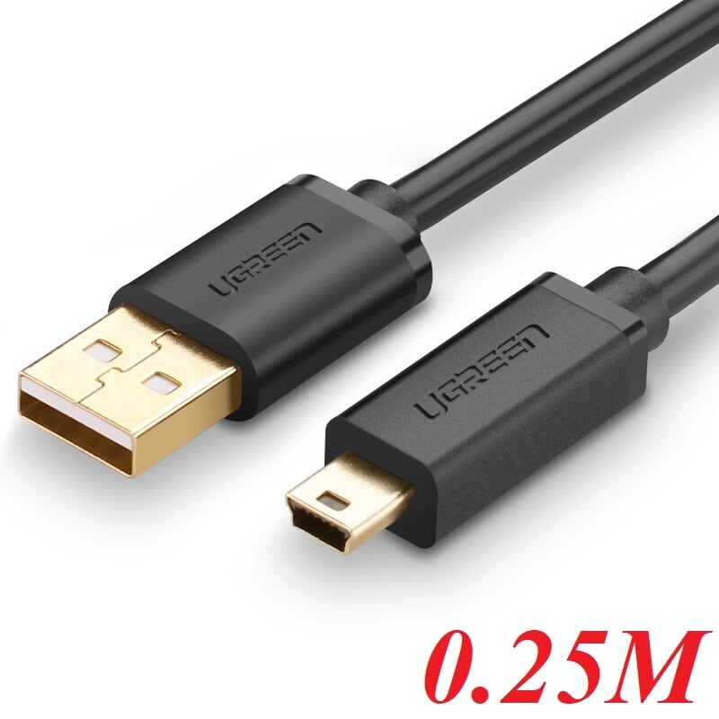 Ugreen 10353 0.25M màu Đen Cáp sạc truyền dữ liệu USB 2.0 sang MINI USB đầu mạ vàng US132