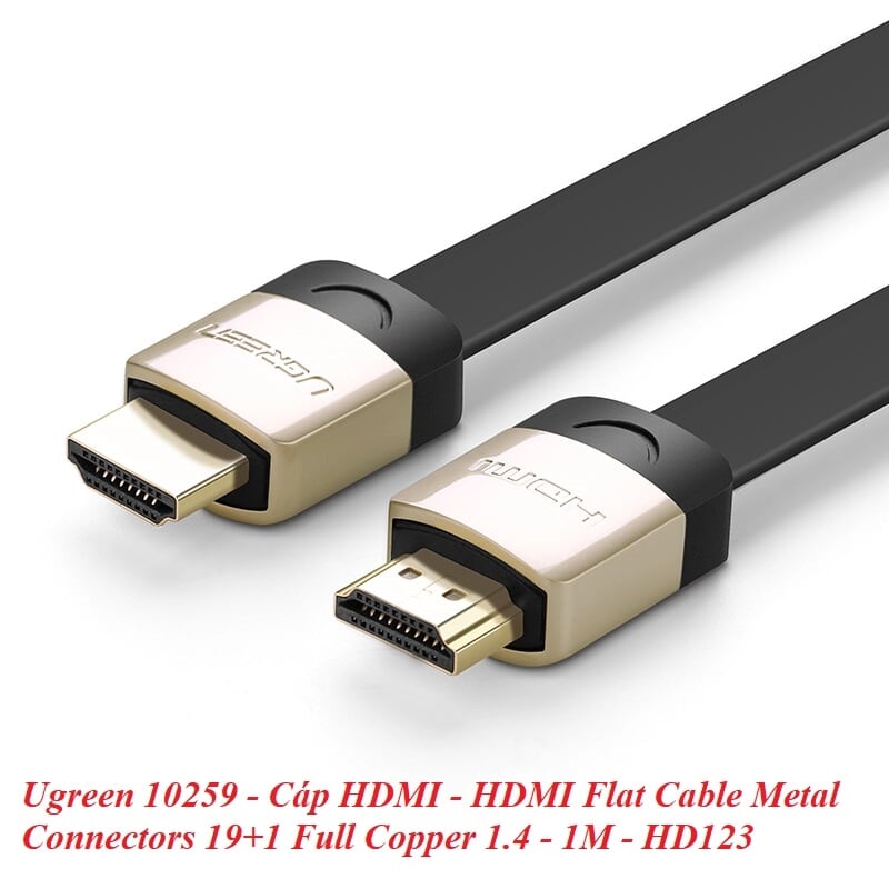 Ugreen 10259 1M màu Đen Cáp tín hiệu HDMI chuẩn 2.0 cáp dẹt đầu bọc hợp kim HD123