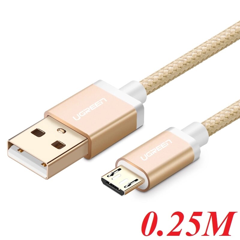 Ugreen 30658 0.25M màu Vàng Cáp sạc truyền dữ liệu USB 2.0 sang MICRO USB đầu mạ vàng US134