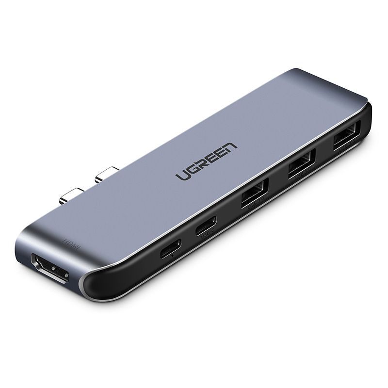 Ugreen 50963 Bộ chuyển đổi 2 TYPE C sang 3 USB 3.0 + HDMI + hỗ trợ 2 nguồn TYPE C CM206