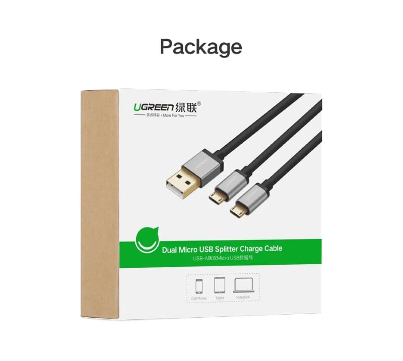 Ugreen 30574 2M màu xanh Cáp USB-A 2.0 sang Micro USB + USB-C US196