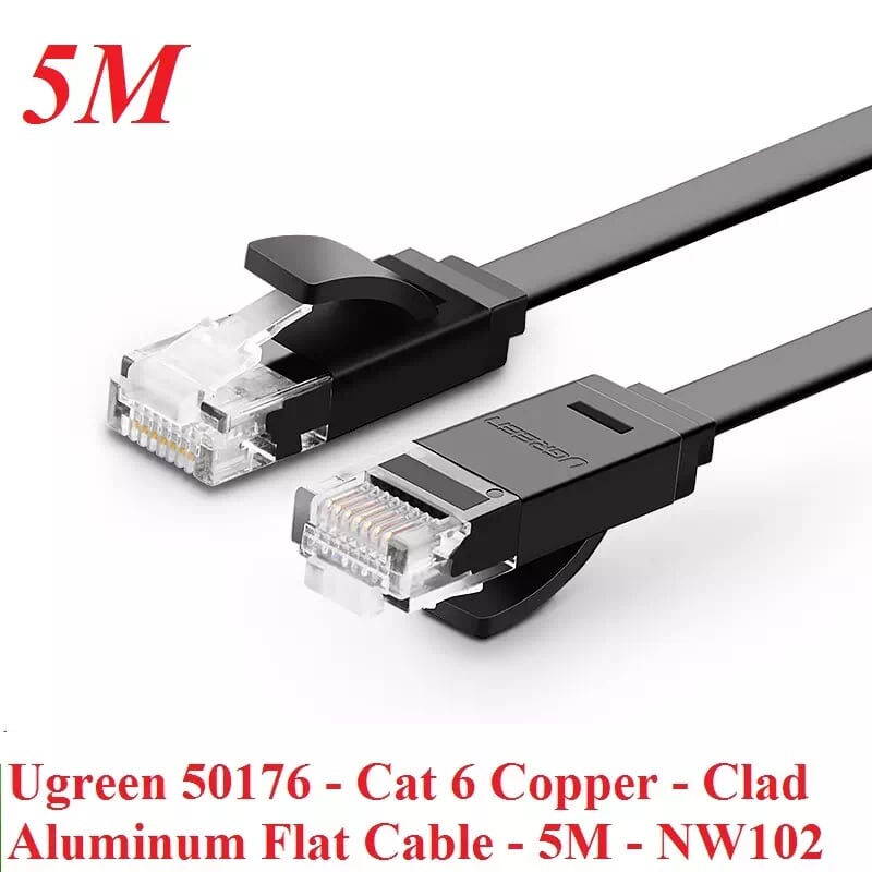 Ugreen 50176 5M màu Đen Cáp mạng LAN CAT6 dây dẹt NW102