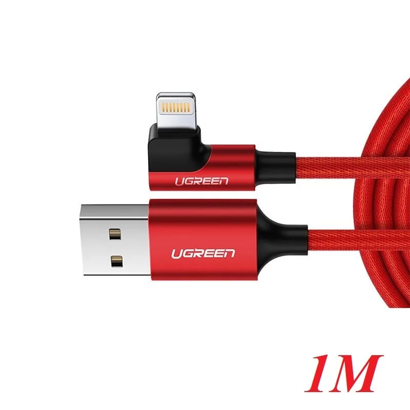 Ugreen 60555 1m cáp usb lightning bọc nhôm chống nhiễu góc 90 độ màu đỏ US299